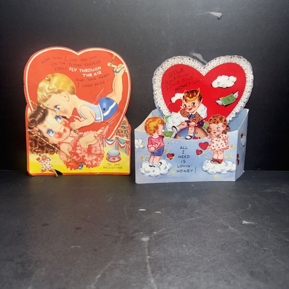 Vintage LARGE Die Cut Valentine Vacuum Cleaner Carry Your Books Lot of 4